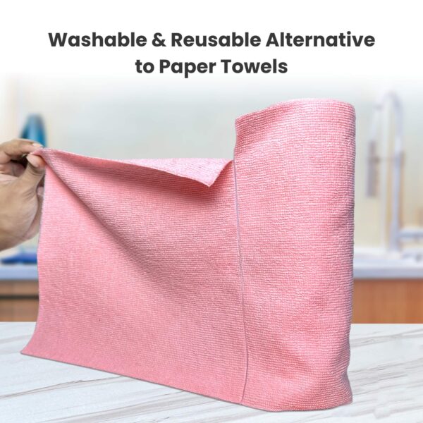 Reusable Kitchen Towel Roll - Pink Color - Washable and Soft Microfiber Fabric - 20 Pcs (পিংক কালার) - Image 3