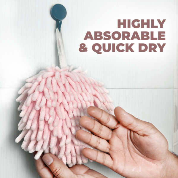 Hand Towel - Light Pink Color - Very Soft Chenille Fabric Fuzzy Ball Towel (পিংক কালার) - Image 2