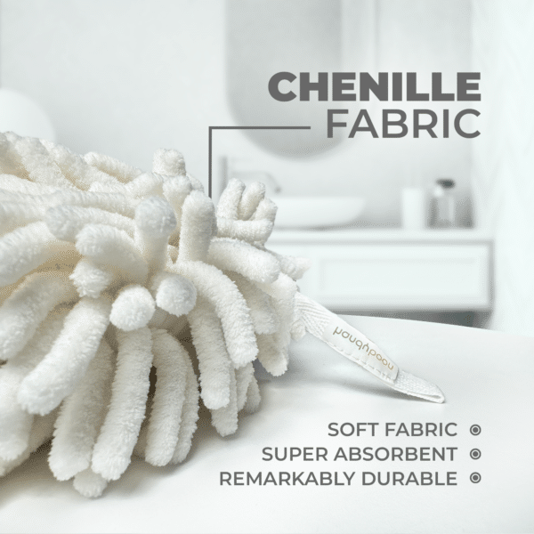 Hand Towel - Cream White Color - Very Soft Chenille Fabric Fuzzy Ball Towel (ক্রিম সাদা কালার) - Image 3